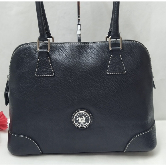 Dooney & Bourke Black Pebbled Leather Double Handles Zipper Satchel Shoulder Bag - Picture 2 of 16